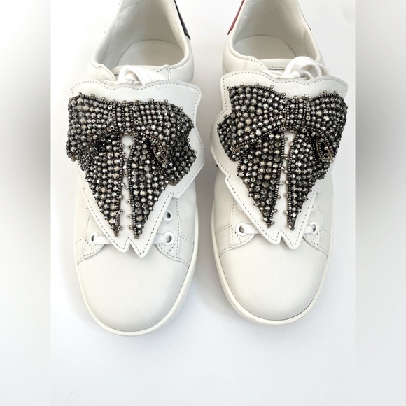 Gucci White Leather Ace Embellished Bow Patch Web Stripe low top sneakers EU38.5 - Picture 12 of 12